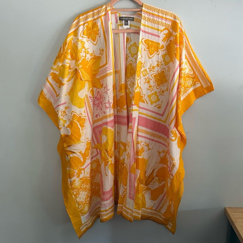 Kate & Mallory Rich Goldenrod & Salmon Pink Light Cotton Kimono One Size
